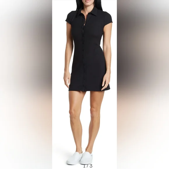 AFRM Black Short Sleeve Button Front Dress Size Small (4-6) NWT - Picture 1 of 15